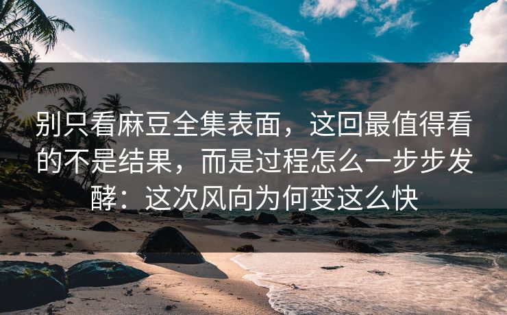 别只看麻豆全集表面，这回最值得看的不是结果，而是过程怎么一步步发酵：这次风向为何变这么快