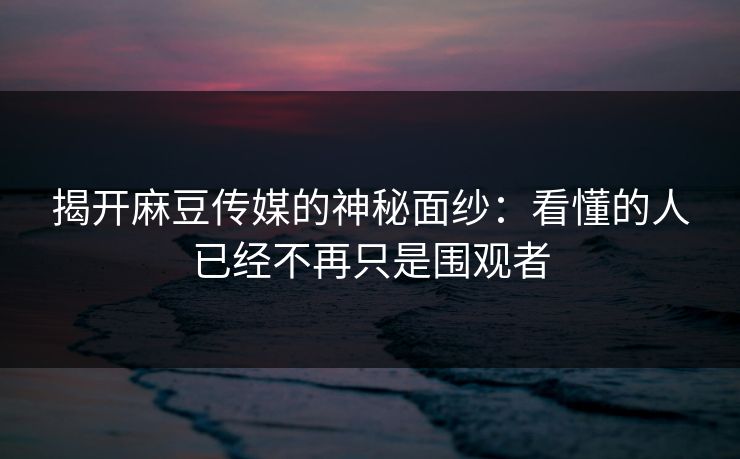 揭开麻豆传媒的神秘面纱：看懂的人已经不再只是围观者